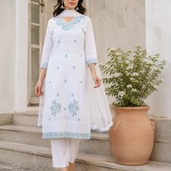 Miramaar Women's White Regal Ensemble Kurta & Dupatta Set