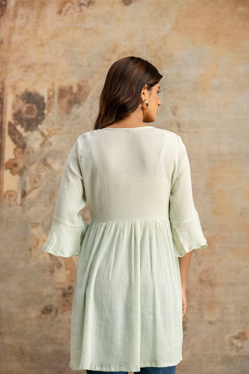 Miramaar Women's Light Green Solid Embroidered Rayon Crepe Top