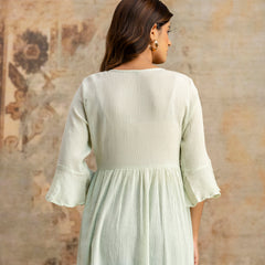 Miramaar Women's Light Green Solid Embroidered Rayon Crepe Top