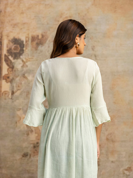 Miramaar Women's Light Green Solid Embroidered Rayon Crepe Top