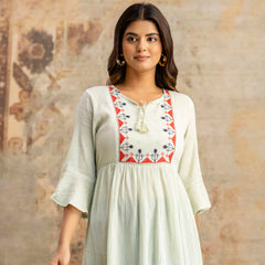 Miramaar Women's Light Green Solid Embroidered Rayon Crepe Top