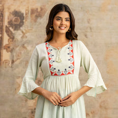 Miramaar Women's Light Green Solid Embroidered Rayon Crepe Top