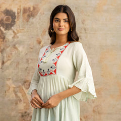 Miramaar Women's Light Green Solid Embroidered Rayon Crepe Top