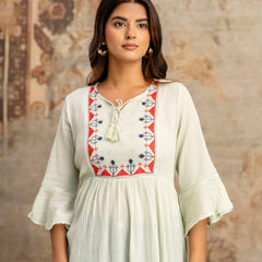 Miramaar Women's Light Green Solid Embroidered Rayon Crepe Top