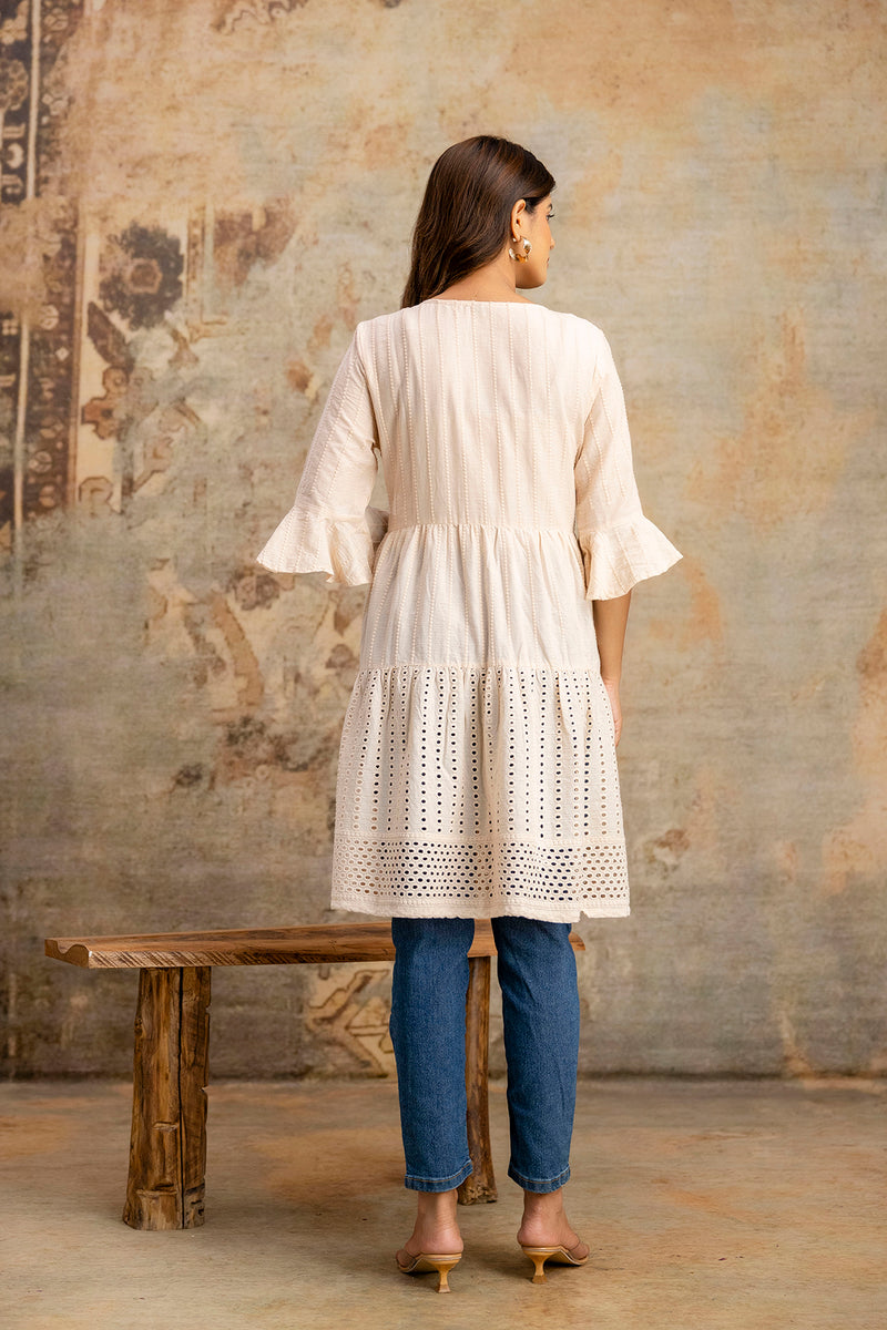 Miramaar Women's Peach Solid Embroidered Cotton Top