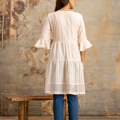 Miramaar Women's Peach Solid Embroidered Cotton Top