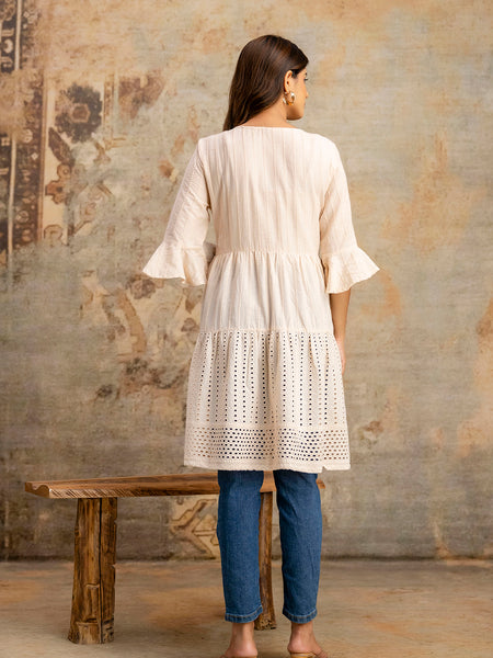 Miramaar Women's Peach Solid Embroidered Cotton Top