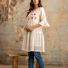 Miramaar Women's Peach Solid Embroidered Cotton Top