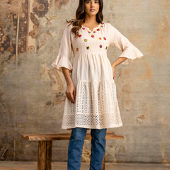 Miramaar Women's Peach Solid Embroidered Cotton Top