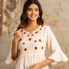 Miramaar Women's Peach Solid Embroidered Cotton Top