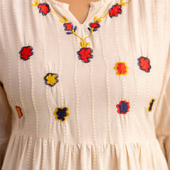 Miramaar Women's Peach Solid Embroidered Cotton Top