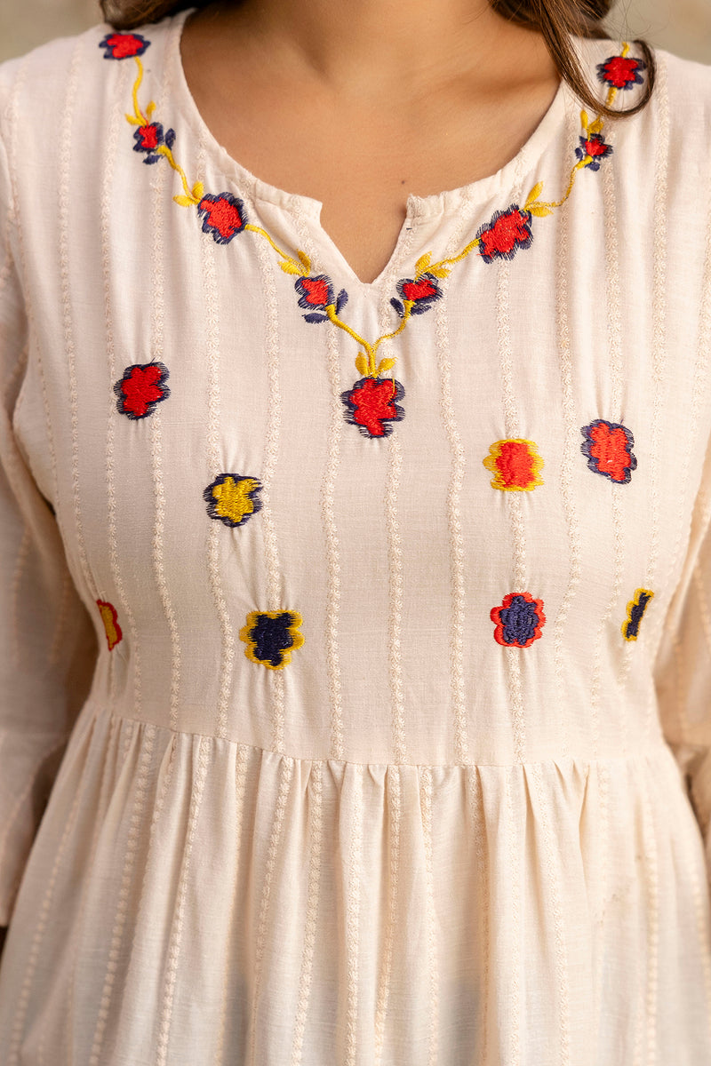 Miramaar Women's Peach Solid Embroidered Cotton Top