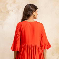 Miramaar Women's Red Solid Embroidered Rayon Top