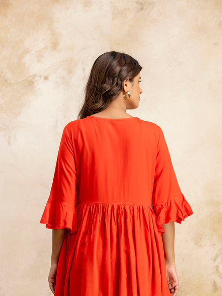 Miramaar Women's Red Solid Embroidered Rayon Top