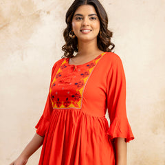 Miramaar Women's Red Solid Embroidered Rayon Top