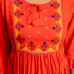 Miramaar Women's Red Solid Embroidered Rayon Top