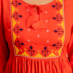 Miramaar Women's Red Solid Embroidered Rayon Top