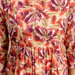 Miramaar Women's Red Mulmul Round Neck Fit and Flare Dress