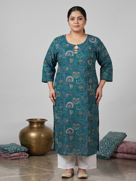 Miramaar Women's Blue Cotton Printed Kurti