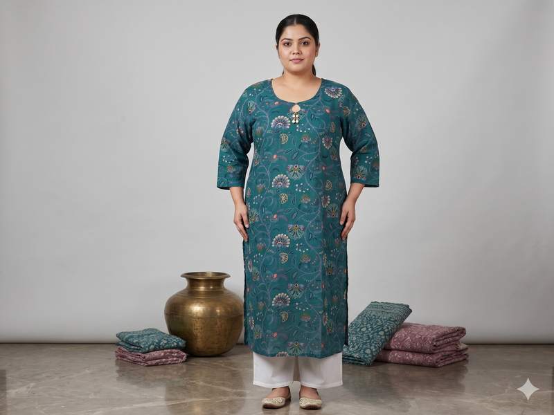 Miramaar Women's Blue Cotton Printed Kurti