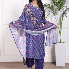 Miramaar Women's Blue Muslin V-Neck Kurta Set with Dupatta