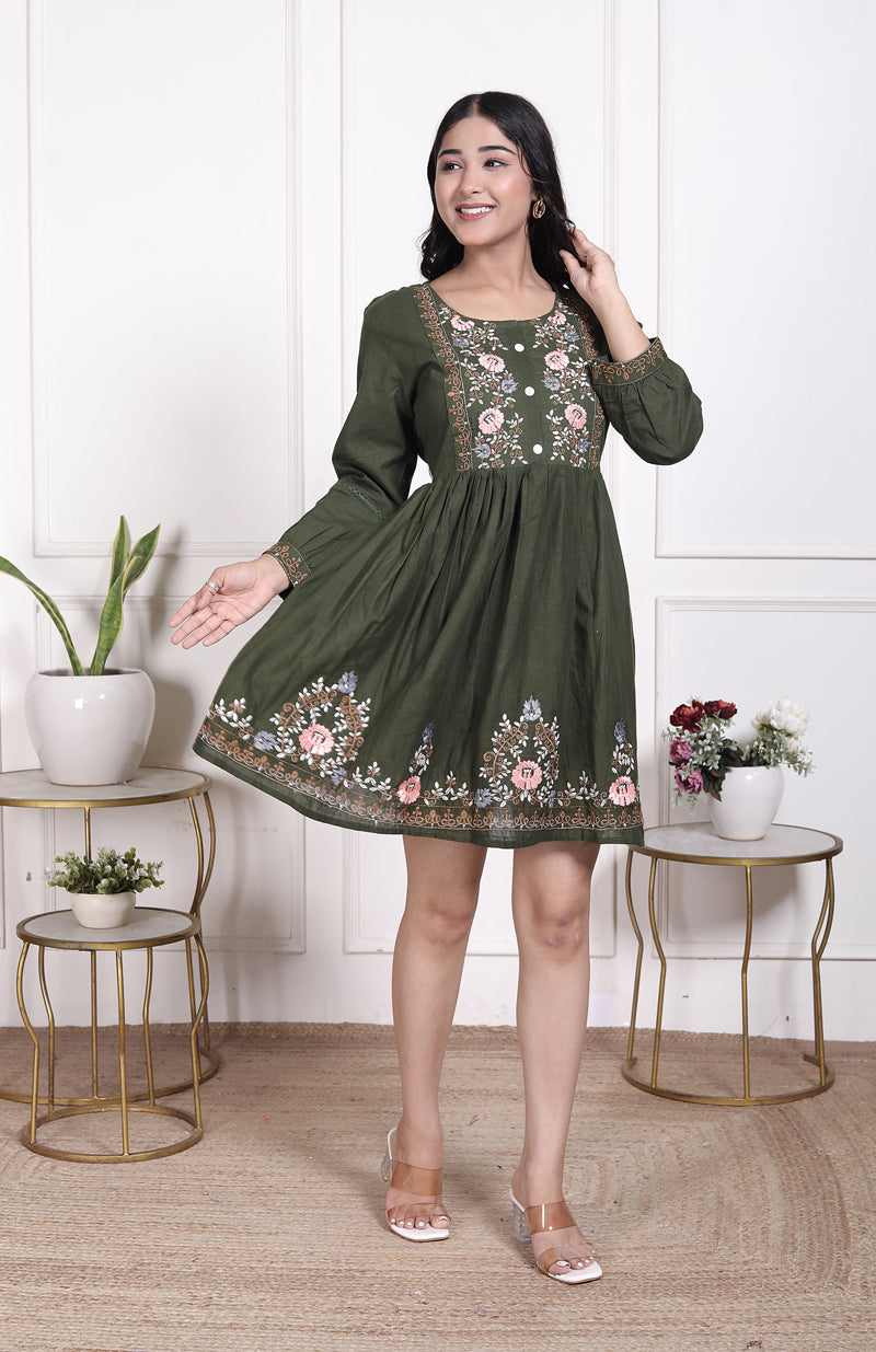 Miramaar Women's Cotton Green Embroidered Tunics