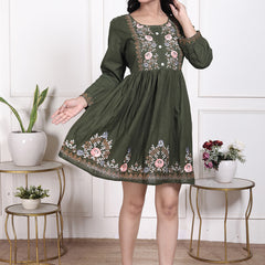 Miramaar Women's Cotton Green Embroidered Tunics