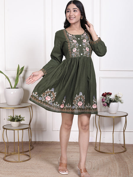 Miramaar Women's Cotton Green Embroidered Tunics