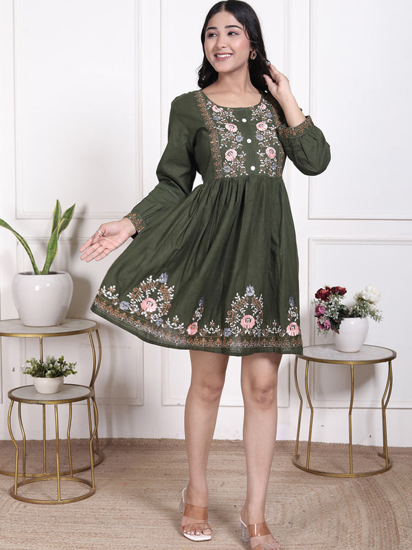 Miramaar Women's Cotton Green Embroidered Tunics