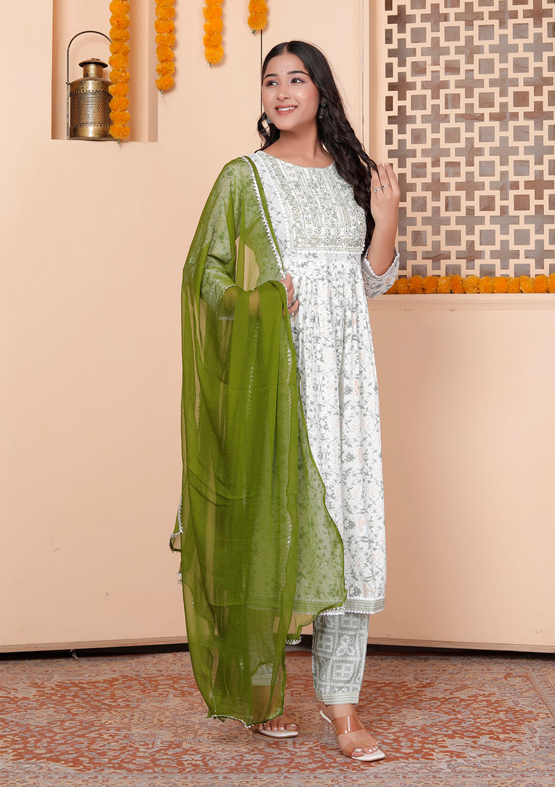 Miramaar Women's Beige Printed Viscose Rayon Kurta Set