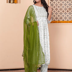 Miramaar Women's Beige Printed Viscose Rayon Kurta Set