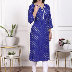Miramaar Women's Blue Rayon Embroidered Kurtis