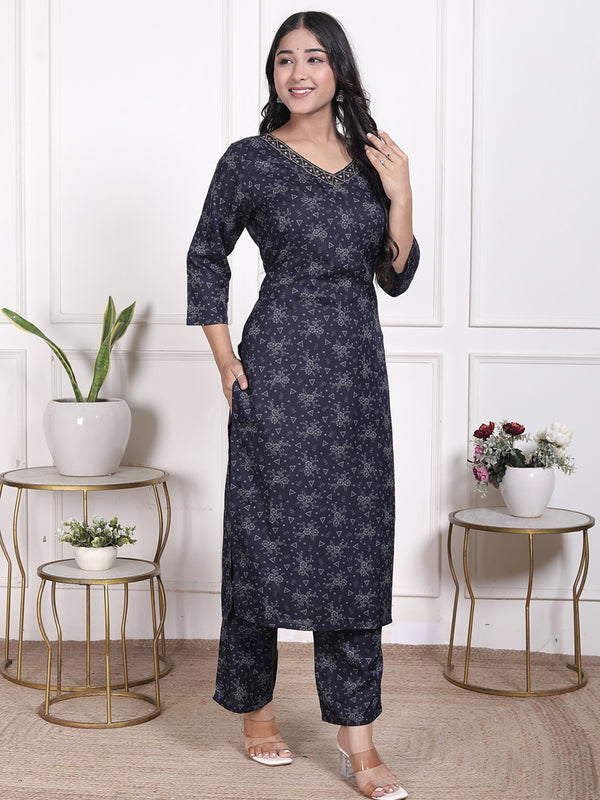 Miramaar Women's Black Cotton Poly Straight Kurta Set with Dupatta & Adda Work