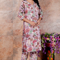 Miramaar Women's Beige Printed Viscose Rayon Kurta Set