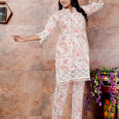 Miramaar Women's Off White Cotton Mandarin Collar Printed Coord Set