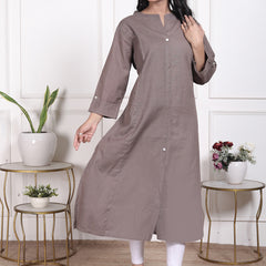 Miramaar Women's Cotton Brown Mandarin Collar Straight Kurti