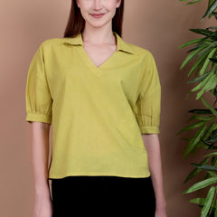 Miramaar Women's Cotton Flex Solid Lime Green Regular Top