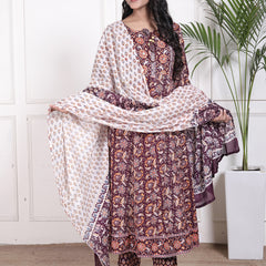 Miramaar Women's Purple Cotton Anarkali Adda Work Kurta Set