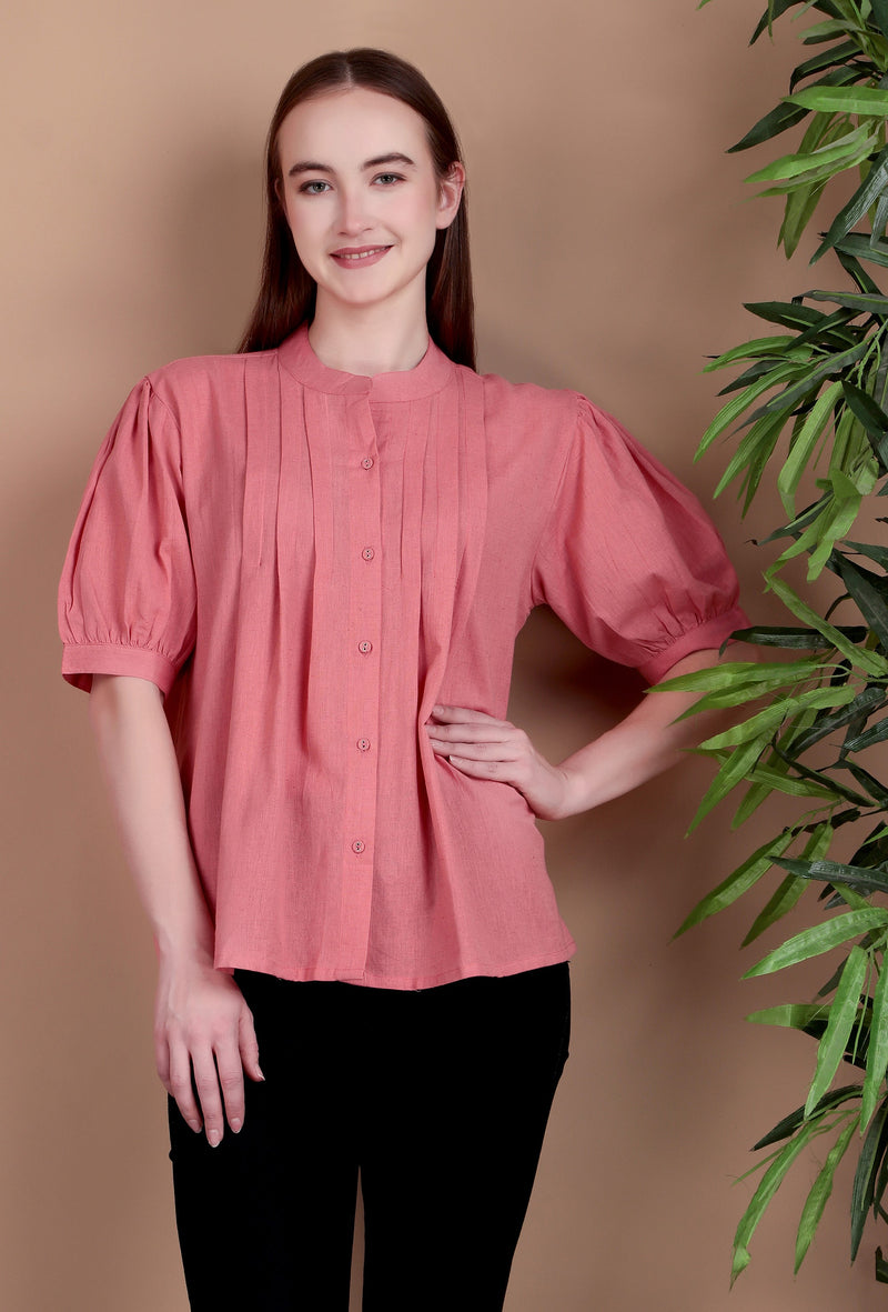 Miramaar Women's Cotton Flex Solid Pink Pintex Top