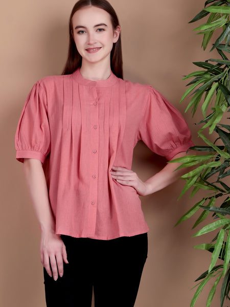 Miramaar Women's Cotton Flex Solid Pink Pintex Top