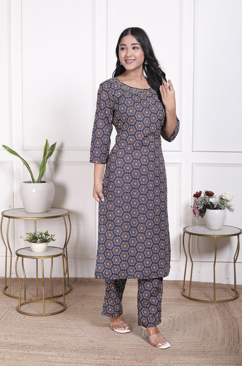 Miramaar Women's Black & Red Straight Printed Adda Work Kurta Set