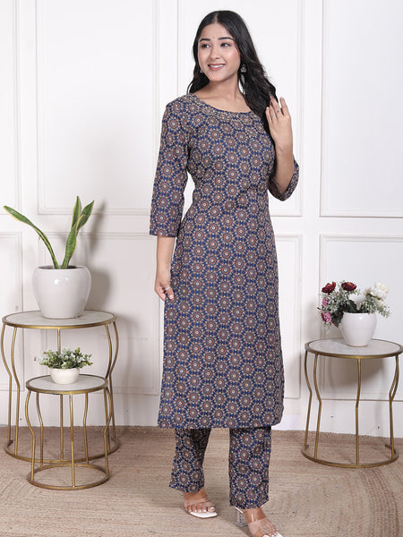 Miramaar Women's Black & Red Straight Printed Adda Work Kurta Set