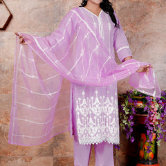 Miramaar Women's Purple Straight Embroidered Kurta Pant Dupatta Set