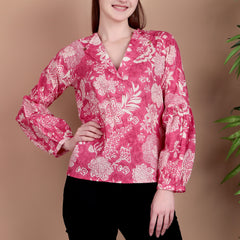 Miramaar Women's Cotton V-Neck Pink Printed Top