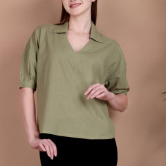 Miramaar Women's Cotton Flex Solid Green Regular Top