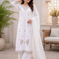 Miramaar Women's White Serenity Ensemble Kurta & Dupatta Set