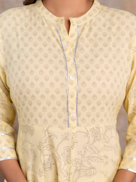 Miramaar Women's Yellow Anarkali Embroidered Kurta Dupatta Set