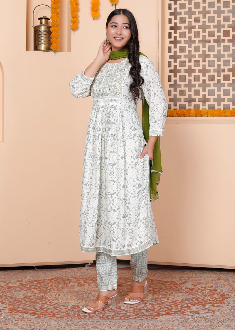 Miramaar Women's Beige Printed Viscose Rayon Kurta Set