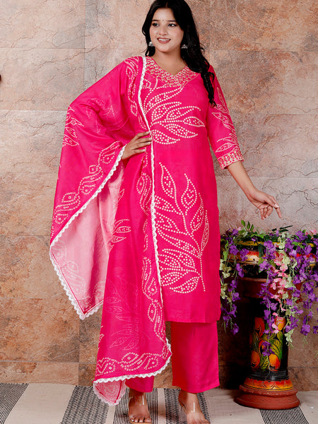 Miramaar Women's Pink Muslin V-Neck Kurta Set with Dupatta