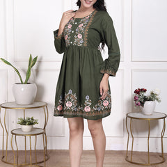 Miramaar Women's Cotton Green Embroidered Tunics